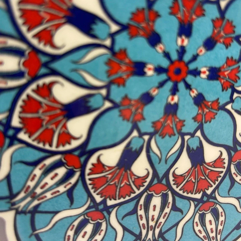 Turkish Ceramic Trivet Iznik Floral Tulip Mandala Scalloped Hot Plate Turkey‎